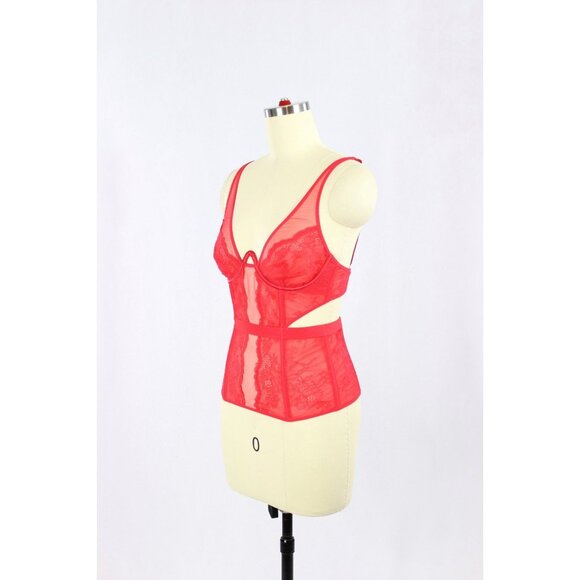 VICTORIA'S SECRET Red Mesh Lace Plunge Bustier Top, Size XS - Picture 4 of 11